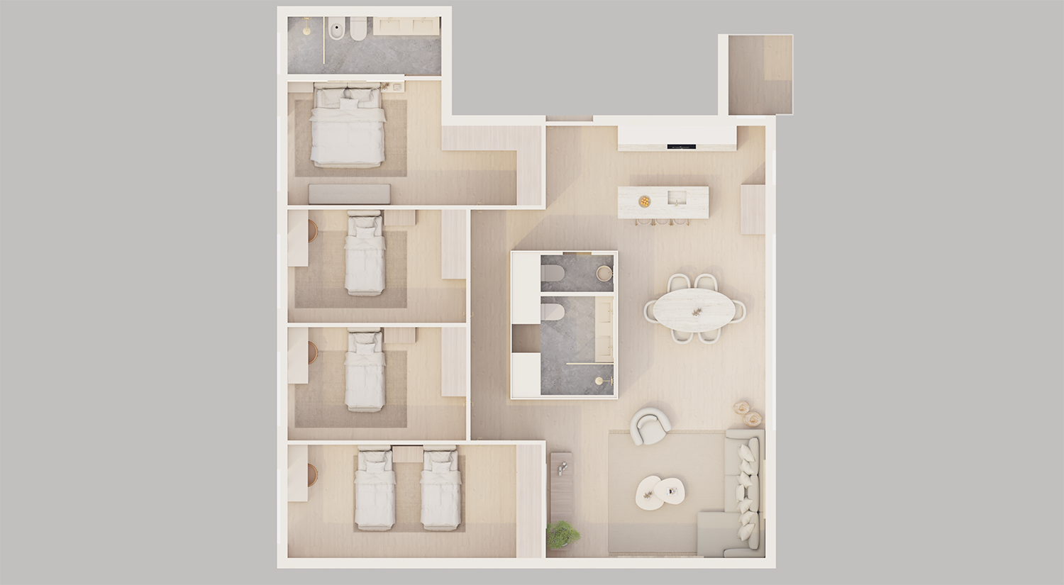 Vista 3D 1 de la Vivienda Tipo 1