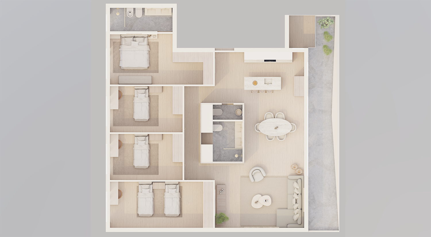 Vista 3D 4 de la Vivienda Tipo 1