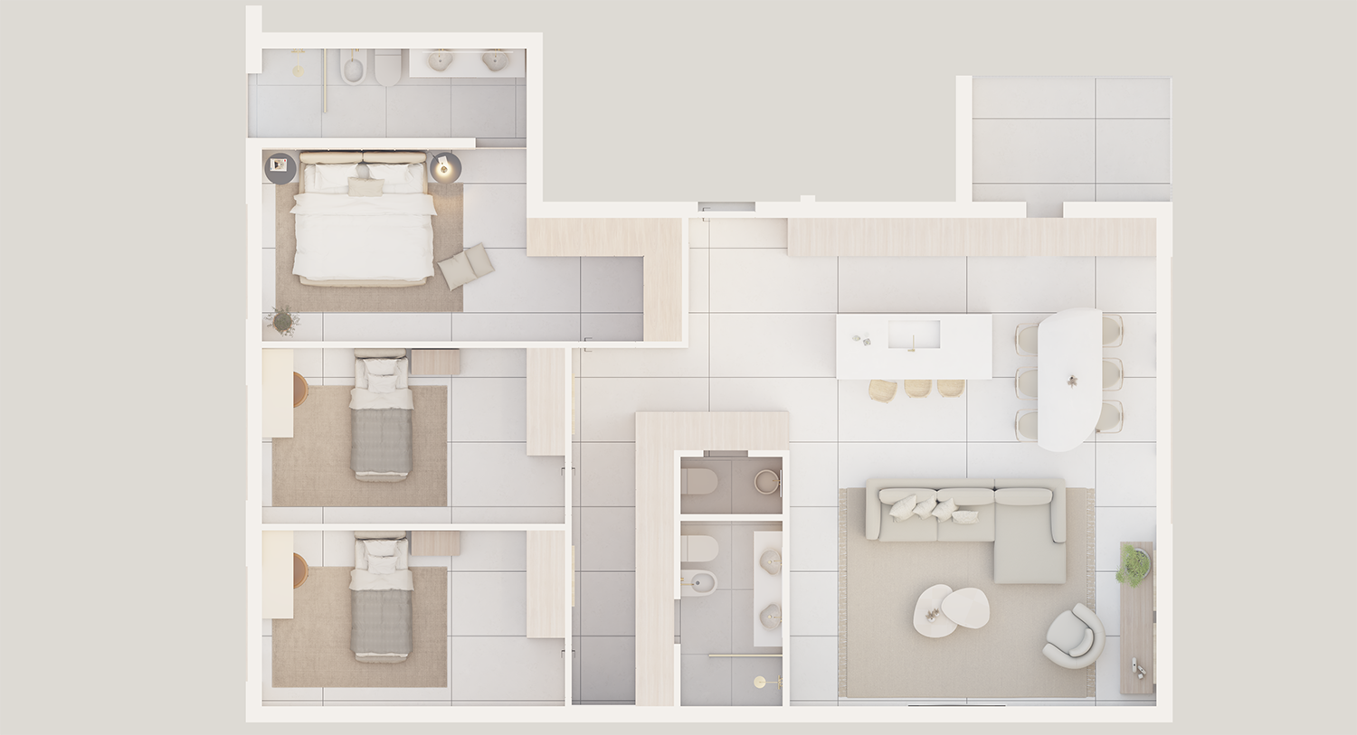 Vista 3D 1 de la Vivienda Tipo 2