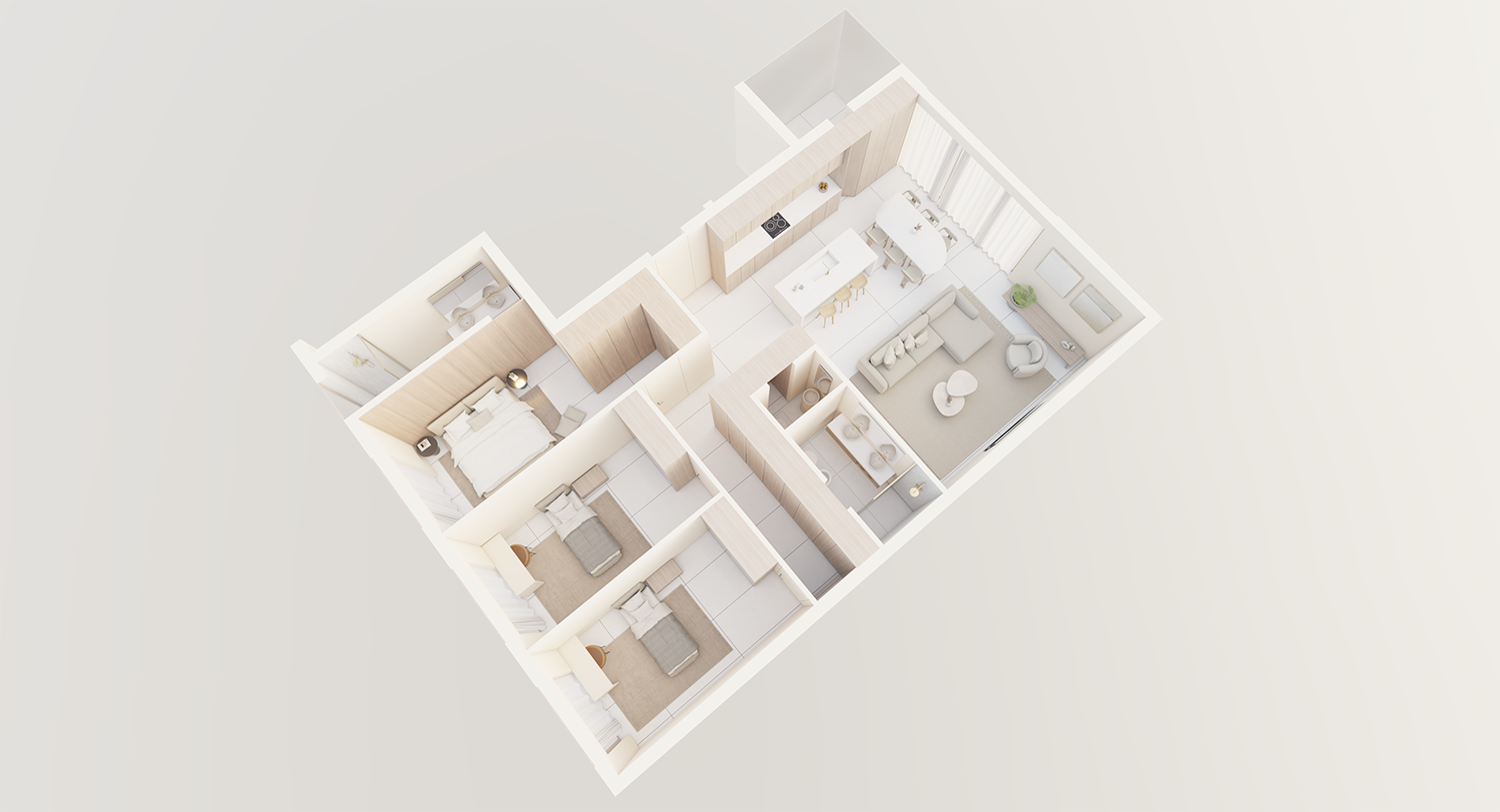 Vista 3D 2 de la Vivienda Tipo 2