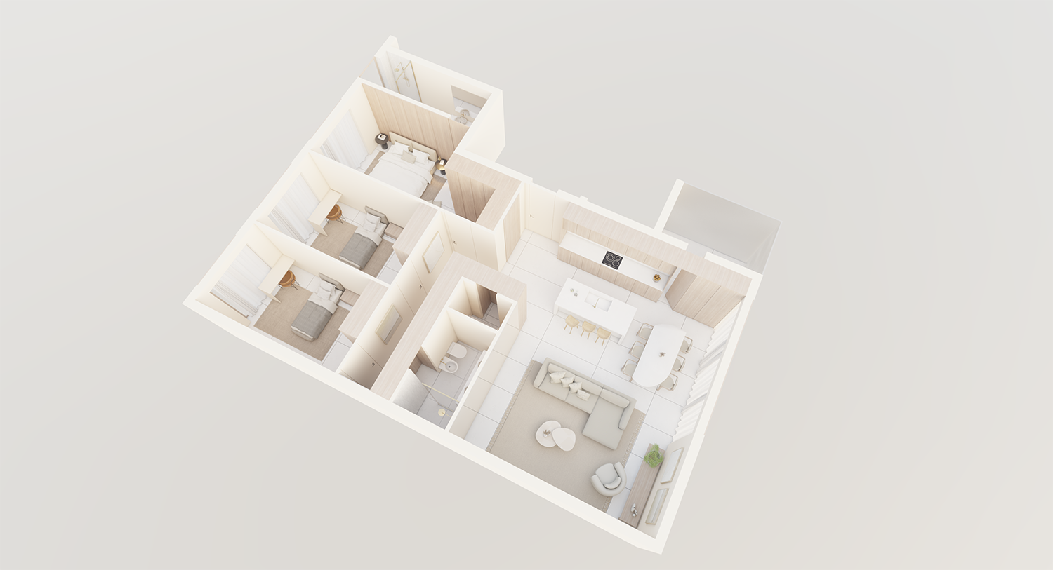 Vista 3D 3 de la Vivienda Tipo 2